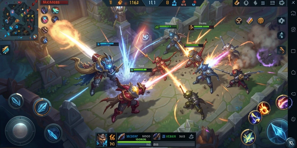 Gambaran seru pertarungan di arena game MOBA 116X.