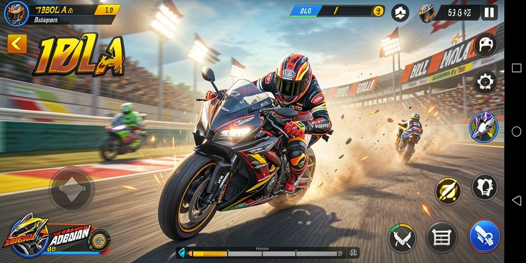 Tampilan gameplay seru di 11BOLA saat balapan motor.
