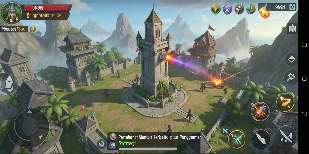 Screenshot gameplay <strong>9N9N</strong> menampilkan aksi menara pertahanan yang mendebarkan.
