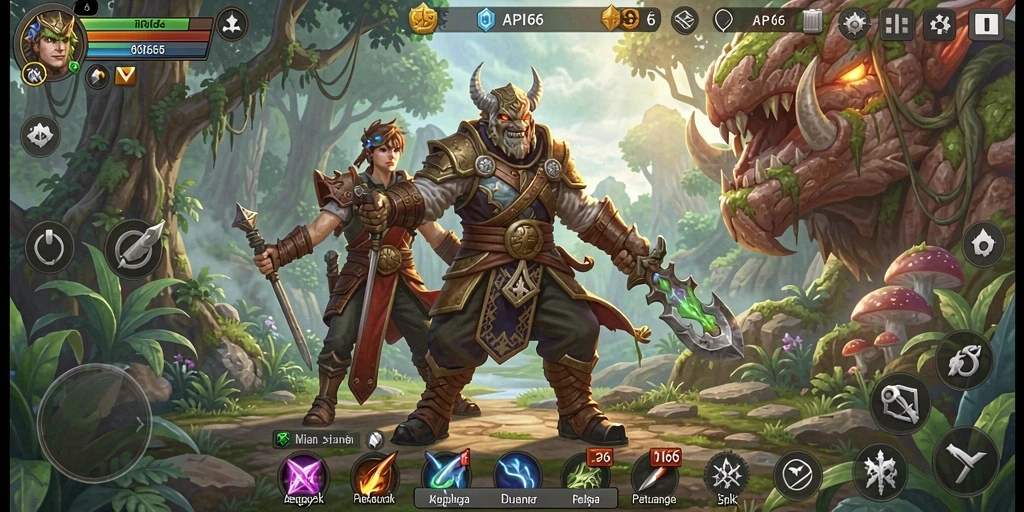 Tangkapan layar gameplay API66 yang menunjukkan pertarungan seru di dunia RPG.