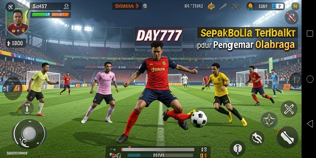 Tangkapan layar utama DAY777 menampilkan aksi mendebarkan gameplay sepak bola.