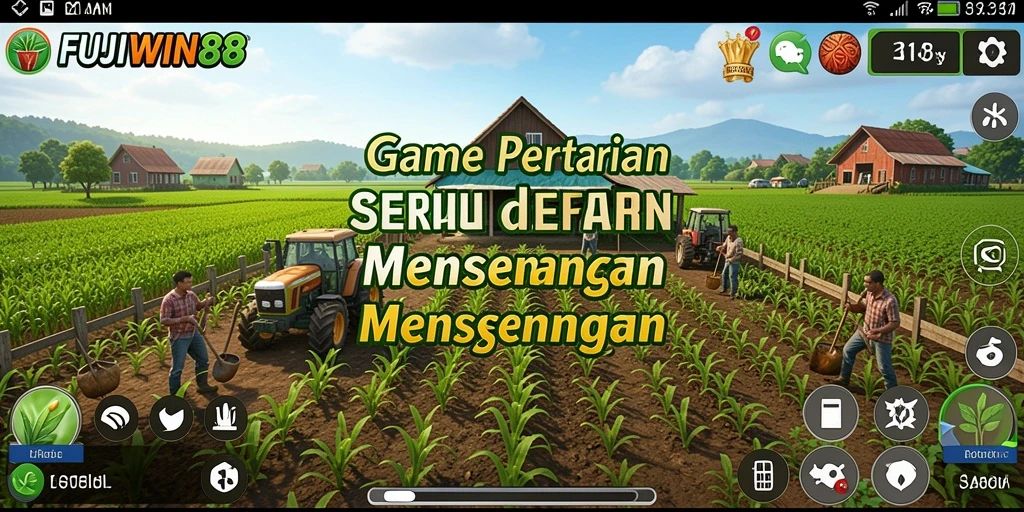 Screenshot gameplay FUJIWIN88 yang menunjukkan ladang tanaman hijau.