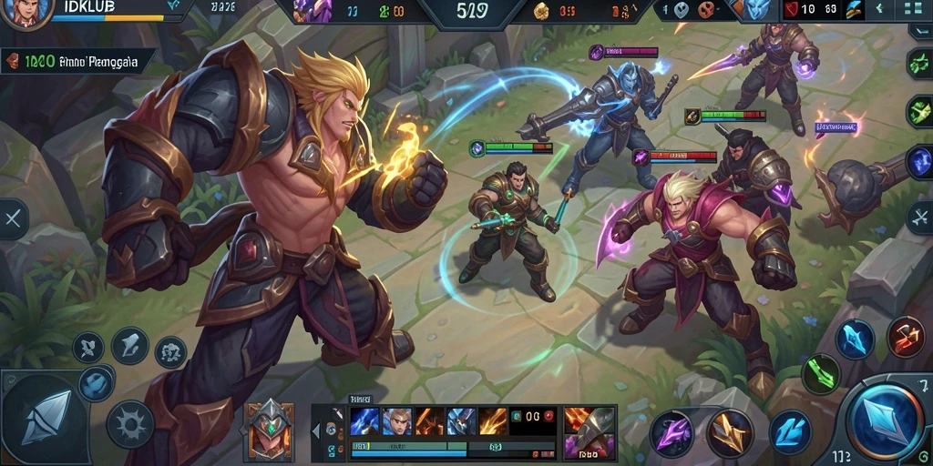 Tangkapan layar gameplay seru dalam IDKLUB, menunjukkan pertempuran intens antara tim.