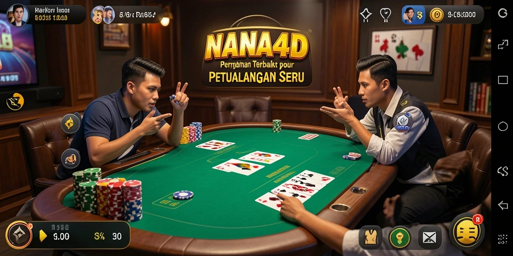 Tampilan gameplay mendebarkan di NANA4D dengan meja poker yang interaktif.