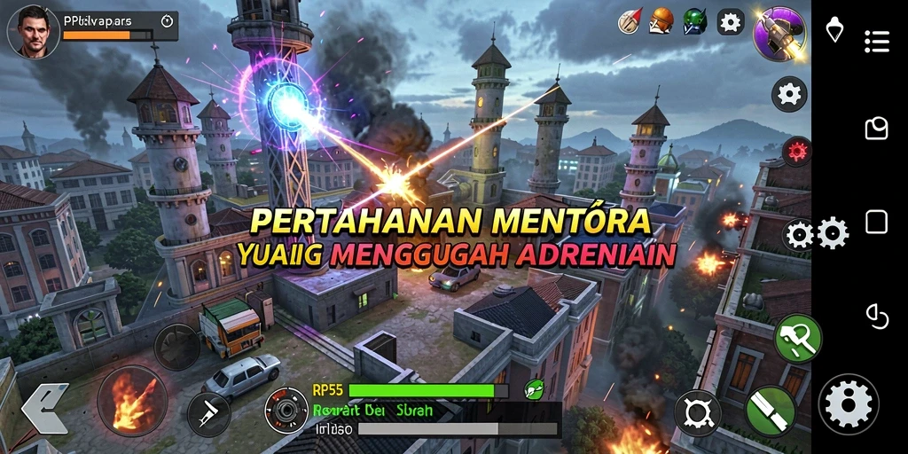 Tampilan screenshot RP55 menampilkan aksi mendebarkan dari gameplay Tower Defense.