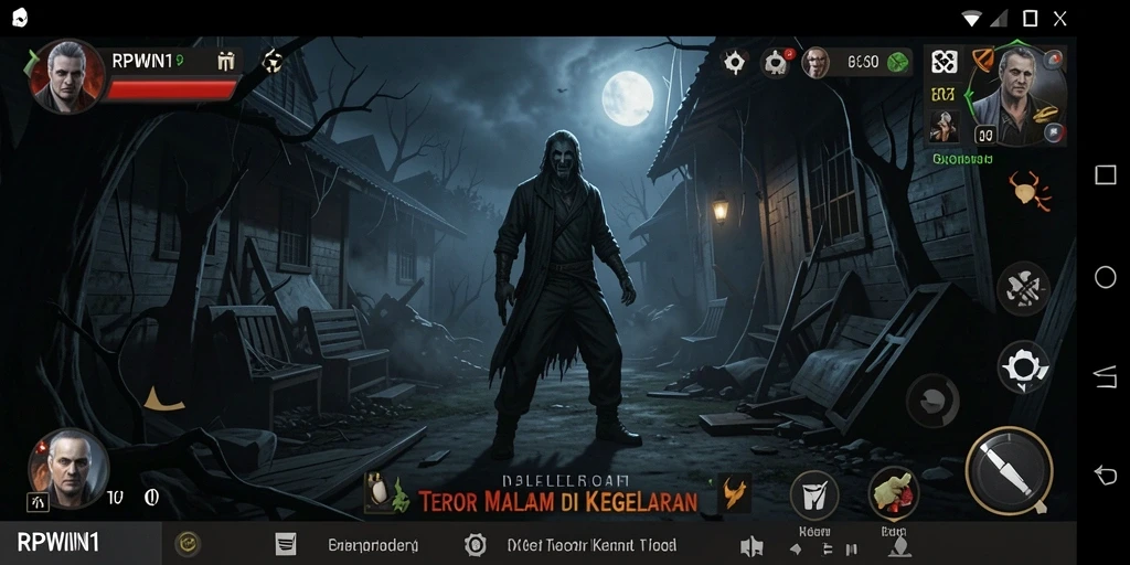 Screenshot gameplay RPWIN1 menampilkan suasana menyeramkan dan penuh ketegangan.