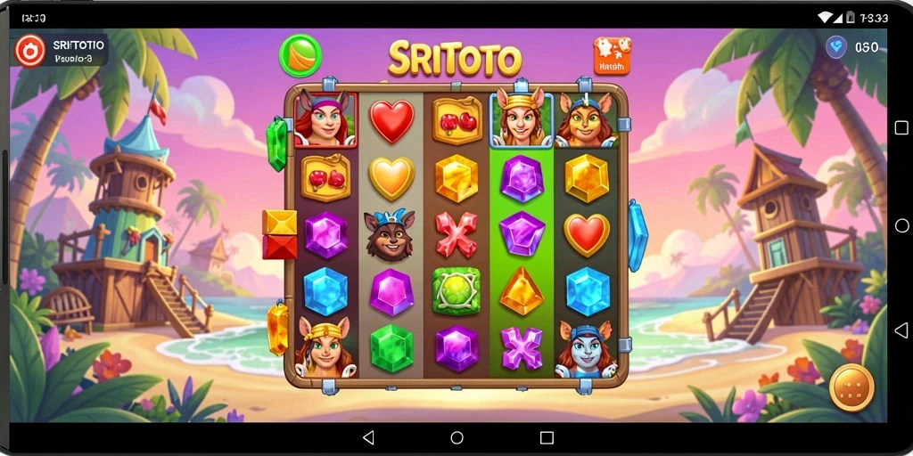Tampilan permainan Match-3 SRITOTO dengan grafik cerah.