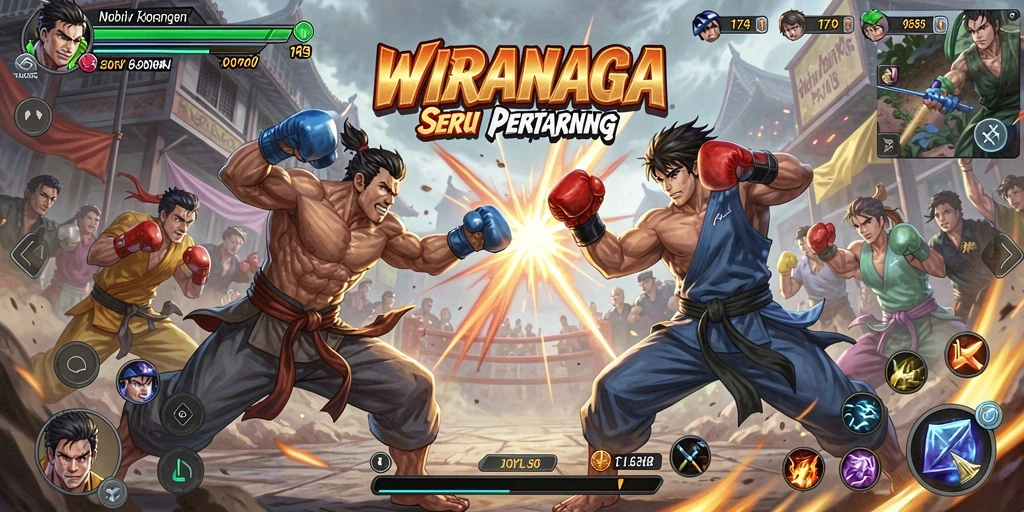 Tampilan gameplay WIRANAGA dengan pertarungan yang mendebarkan.