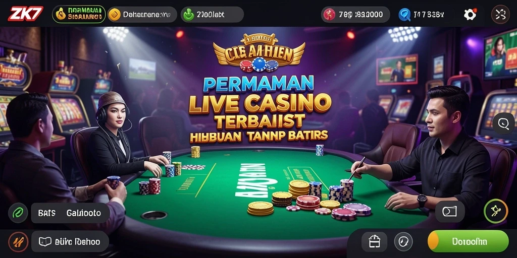 Tampilan layar permainan Live Casino di aplikasi ZK7 yang menarik.